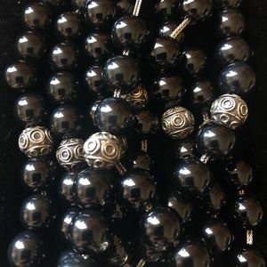 Black quartz with designer silver beads Opa beads necklace